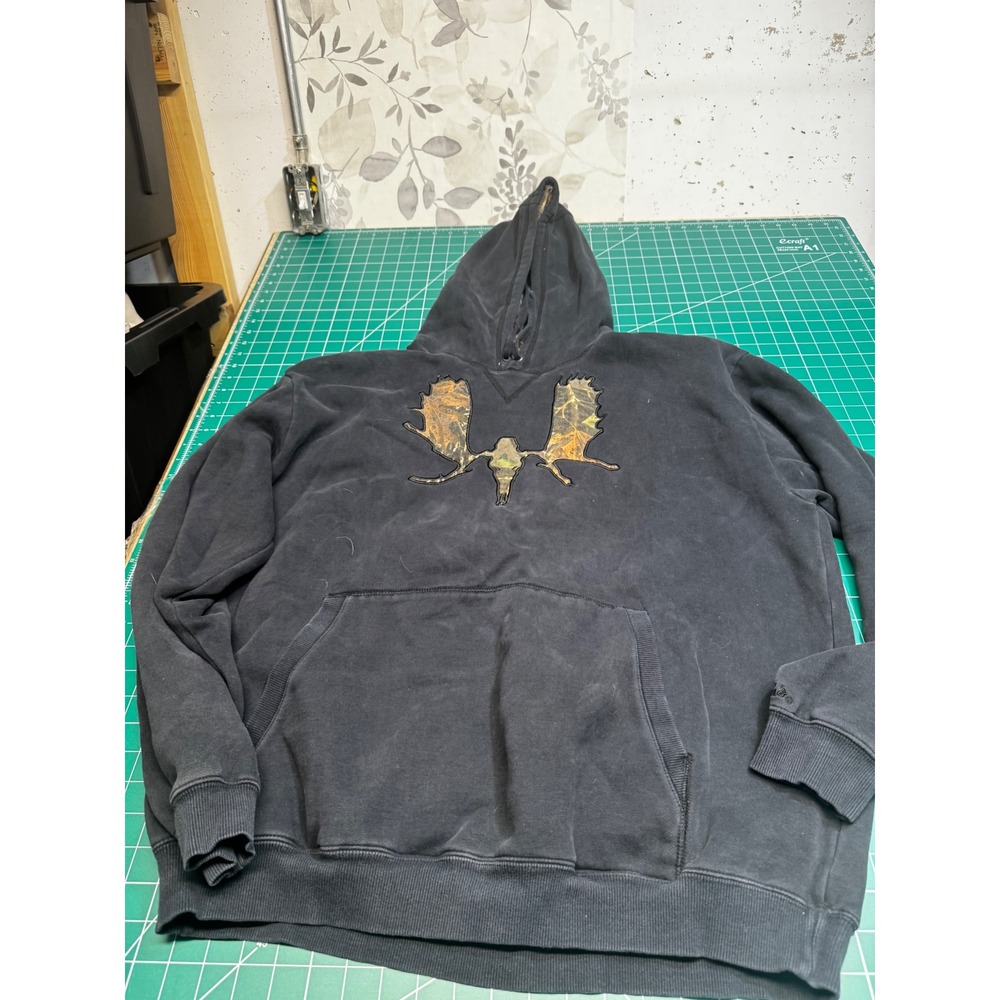Abercrombie & Fitch Mens Camo Moose Logo Hoodie Black Fleece Sweatshirt XL